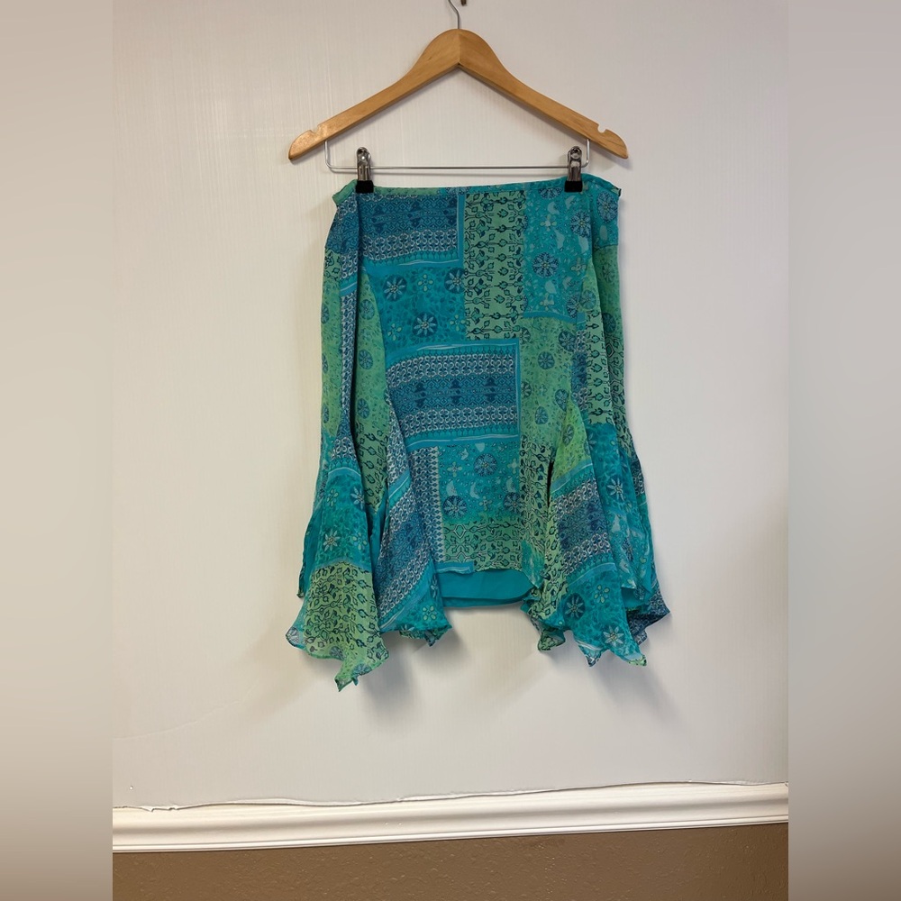 ECI New York Boho Asymmetrical Handkerchief Hem Skirt – 100% Silk – Size 12 - Picture 3 of 5